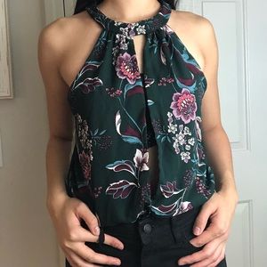 Deep Floral Mock Neck Bodysuit